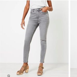 Loft Chewed Hem High Rise Skinny Jeans in Silver Gray